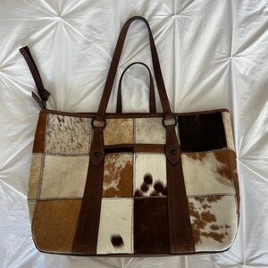 FRYE Melissa hair calf patchwork zip shopper large tote